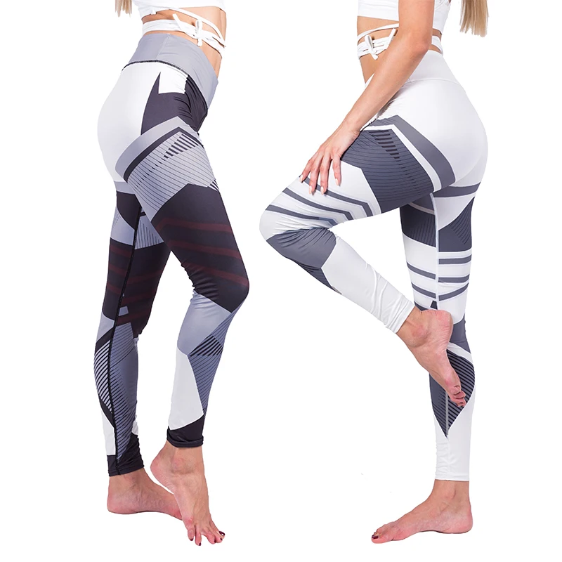 

High Waist Fashion Printed Women Sports Pants, Black,white,customized upon request
