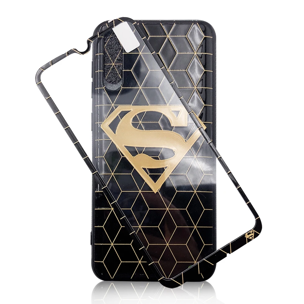 back case front tempered glass screen film phone cover with gloss oil printing craft for Samsung A50
