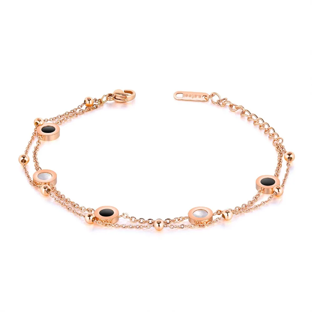 

MECYLIFE Women's 18K Rose Gold White Black Shell Surgical Steel Charm Bracelet, Silver;rose gold