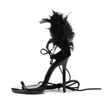 black heel with fur