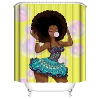 

Young African Girl With Afro Hair Chewing Gum Yellow Fabric Shower Curtain