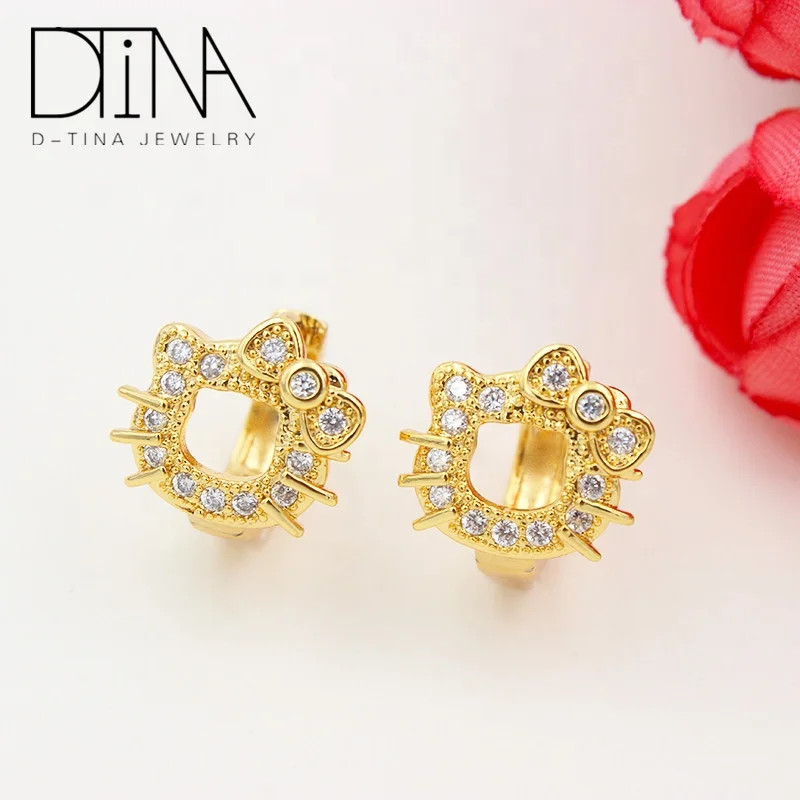

Wholesale cheap children jewelry beautiful hello Kitty small stone earrings, Golden