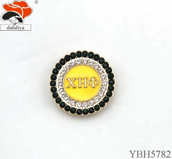 

XHO CHI ETA PHI green round brooch ON RHINESTONE jewelry Greek Sorority &Fraternity product