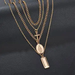 2019 New Multilayer Madonna Cross Necklaces For Women Vintage Charm Necklace Party Jewelry Gift N001 2