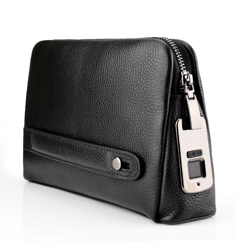 

wholesale business men fingerprint handbag with fingerprint lock, Black