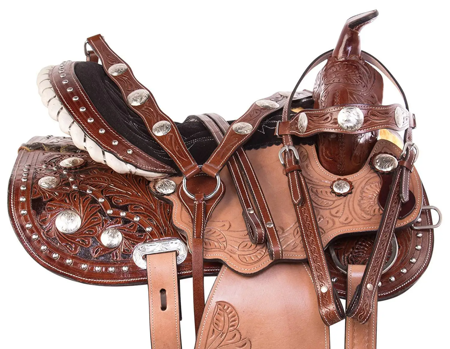 16.5 Inches Seat Breast Collar Reins Size 14 to 18 Inches Seat Available Manaal Enterprises Premium LEATHER Western Barrel Racing Horse Saddle Tack Get Matching Leather Headstall
