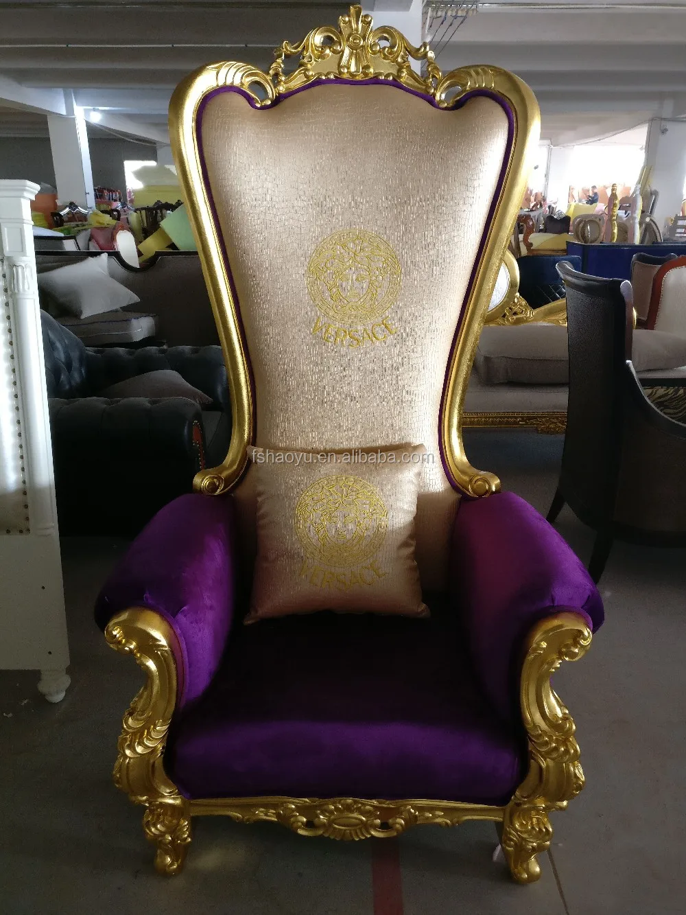 Supply Royal King Throne Chair,Pu Bergere Chair,Purple Leather