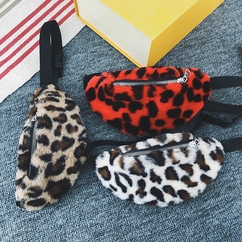 
Leopard Print Furry Small Waist Bag Kids Fanny Pack wholesale 