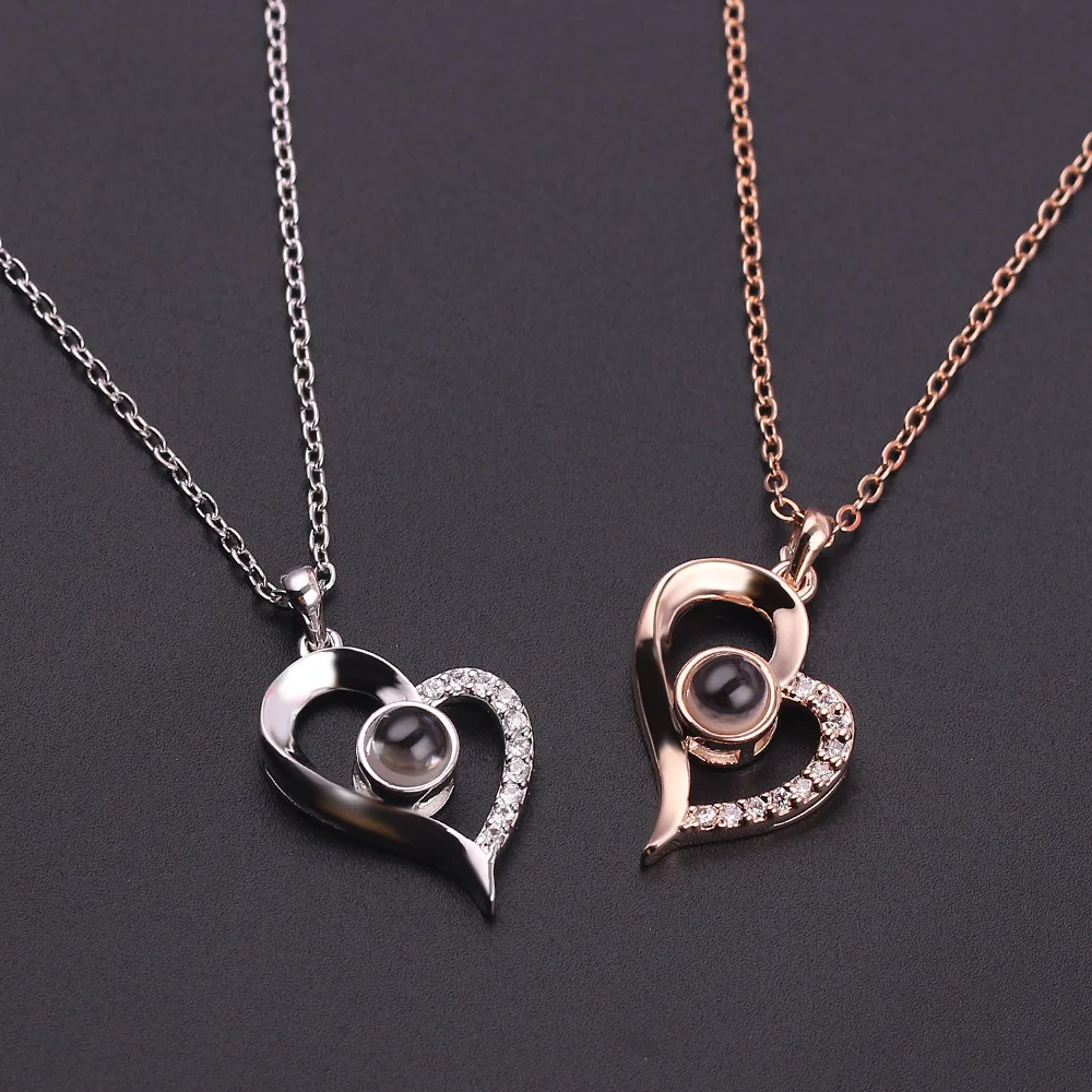 New Designs high quality gold plated heart shape Necklace 100 language i love you necklace for young lady
