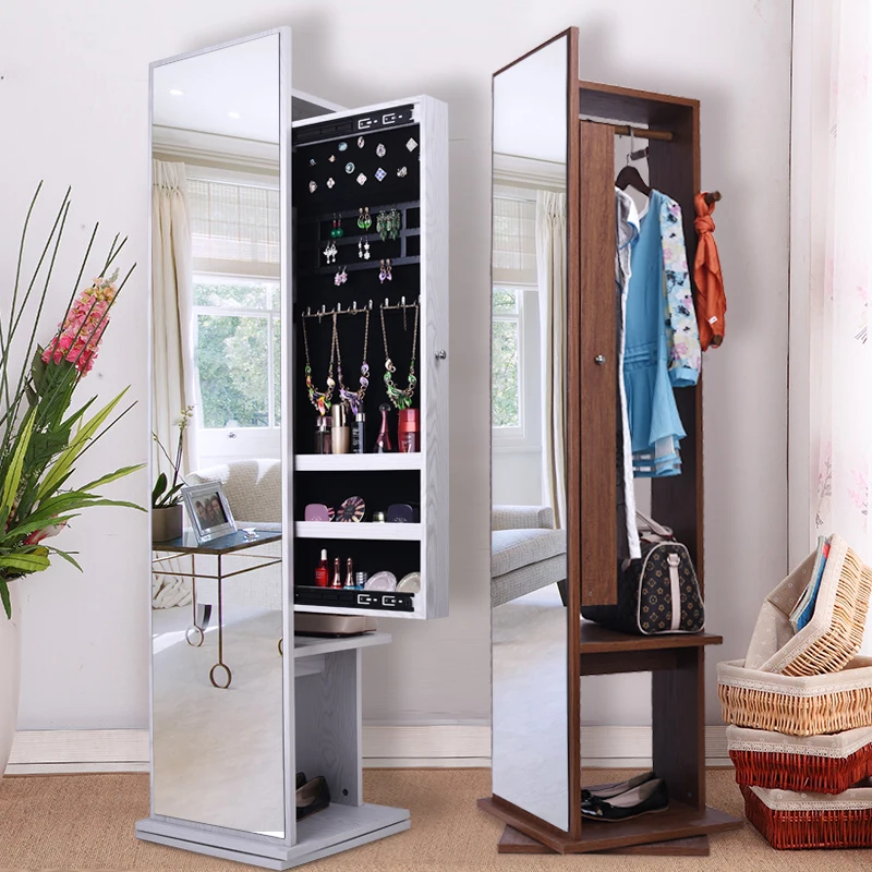

Rotating Vertical Long Mirror. Rotary Floor Mirror with Cabinet Silver Decorative Compact Multifunctional storage closets mirror, Customized color