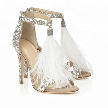 2018 Fashion Glary Rhinestone Stiletto High Heel White Tassel