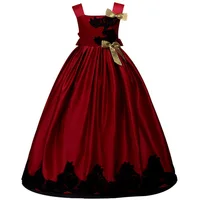 

European Style Flower Girl Dresses Red New Year kid Party Dresses little girl Princess's gown for Bridesmaid for 3 years