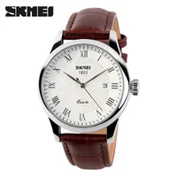 

SKMEI 9058 Original quartz watches leather watch band 3atm water resistant stainless steel back