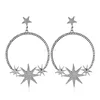 Silver chunky circle rhinestone star drop earring