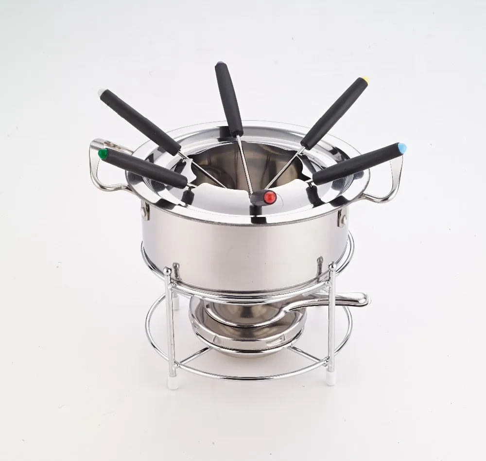 

New design 6 peoples stainless steel mini cheese fondue set wholesale