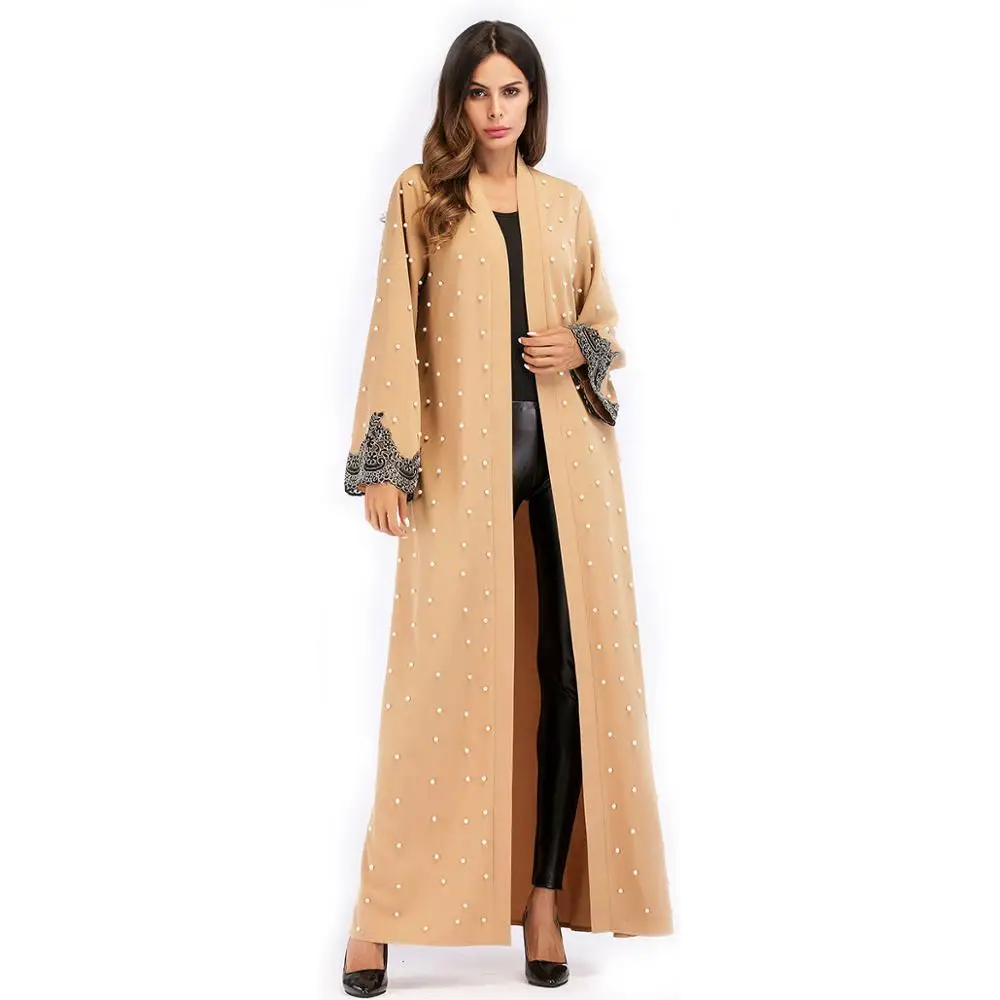 

cotton blend pearl decoration muslim casual abaya with belt