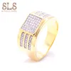 Wholesale Hiphop Trending Product 18 ct Gold Filled Triple Line Diamond Square Men Ring Top Sellers