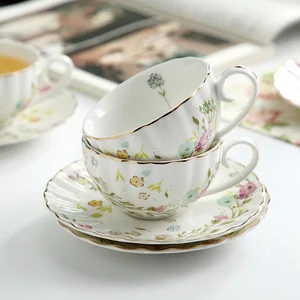 Image of 2019 new Fine Bone China High Grade luxury tea cup set coffee mug with tray