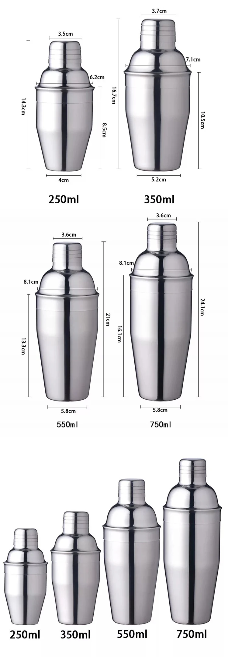 Amazon 2019 Hot Sale Stainless Steel Cocktail Shaker Set Mixer Bar Drink Bartender Tool Home Brewery Bar Accessories
