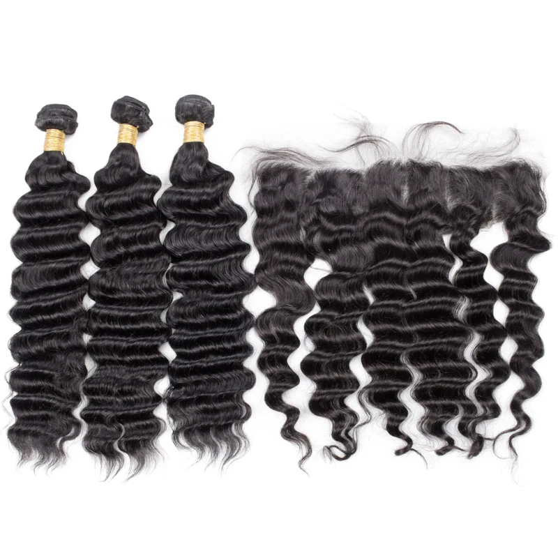 

Best Wholesale Natural Malaysian 100% 10A Grade Virgin Human Hair Loose Deep A Lace Frontal With Three Bundles