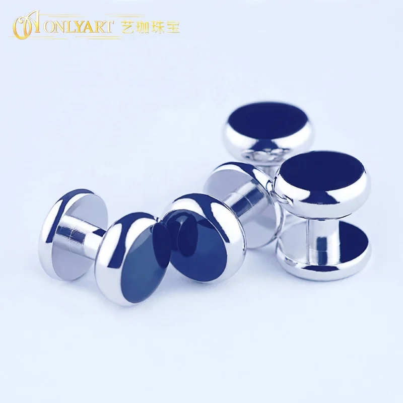 

4pcs black cheap silver wedding shirts accessory french cuff link sets Silver color black tuxedo stud set for men shirts studs