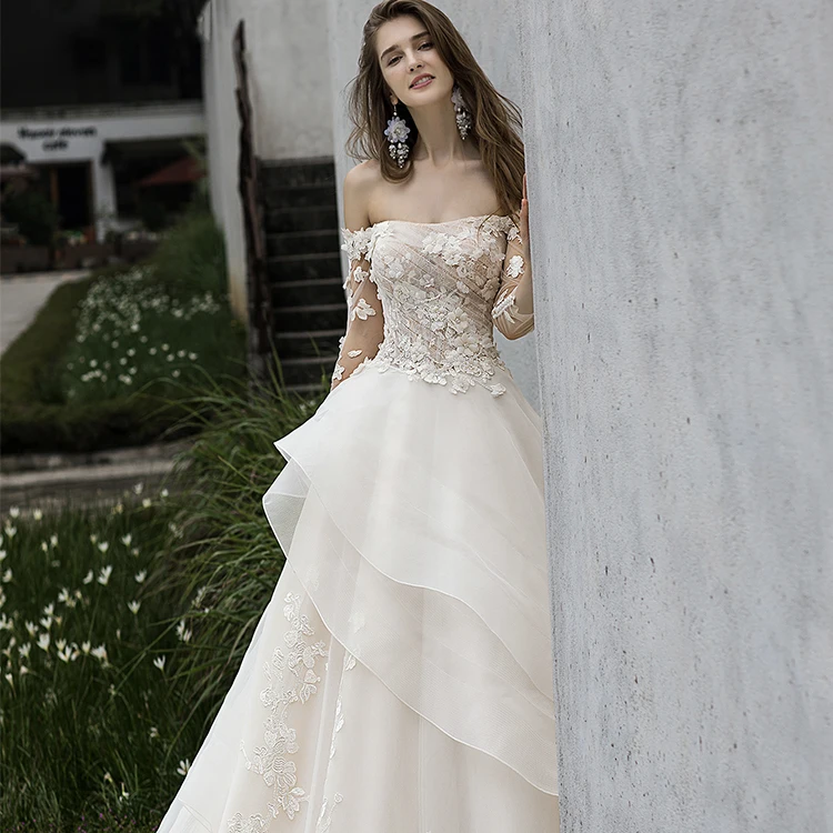 2019 Robe De Mariage Vestido De Noiva New Heavy Beaded Floor Length White Wedding Dresses With Tail Buy Plain White Wedding Dresswhite Gothic