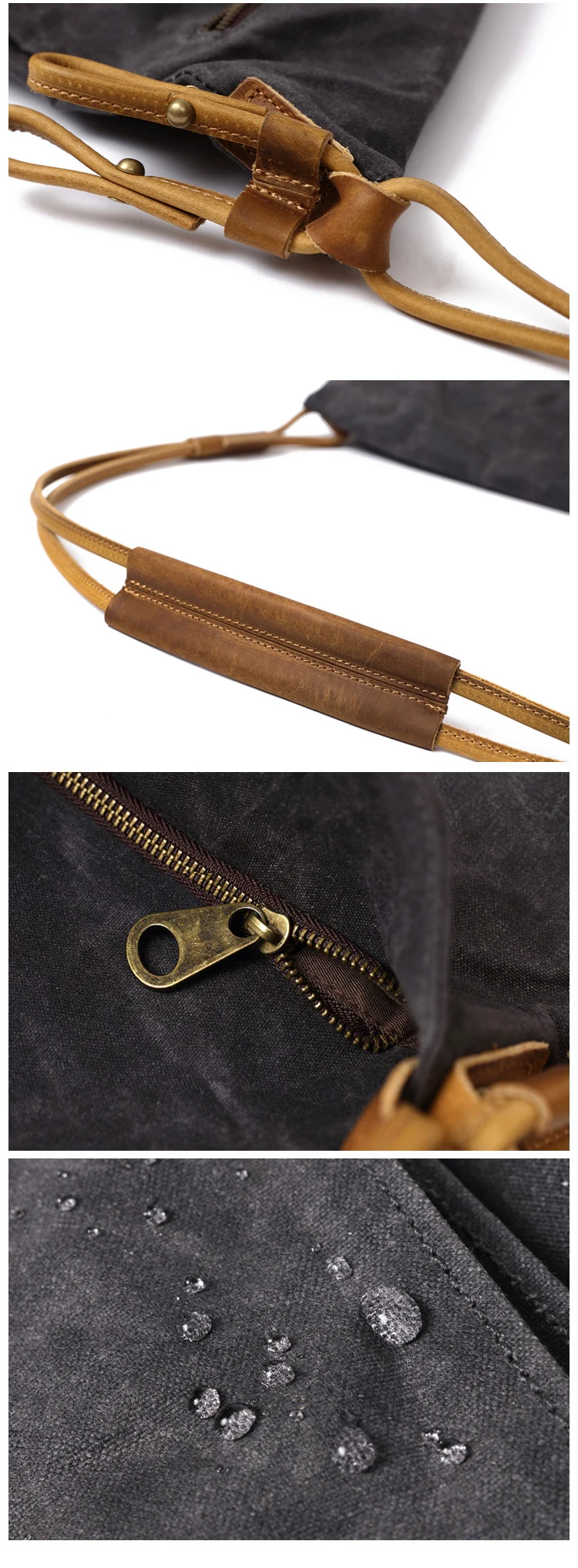 Water proof vintage waxed canvas leather trim leisure ladies brand crossbody shopping shoulder hand bag handbag for women