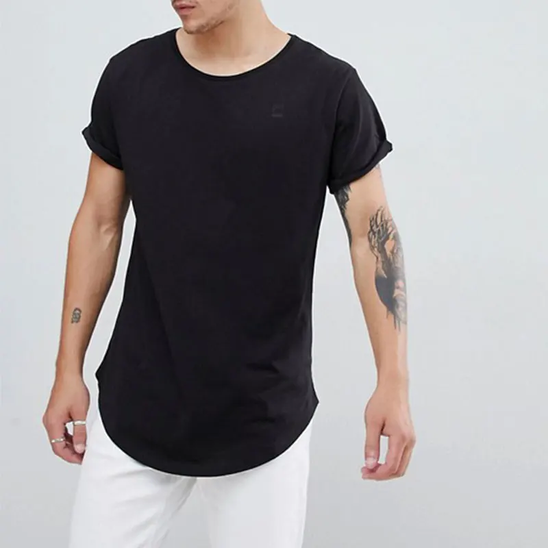 

100%Cotton OEM Custom Logo Curved Hem Blank Mens Tshirt