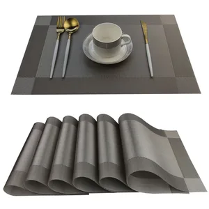Image of Luxury Placemats Gold Sliver Brown Color Place Mat Plastic Vinyl Woven Felt Table PVC Placemat Set