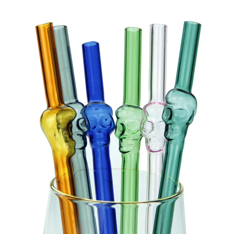 

unique design zombie head straight glass drinking straw, Colorful