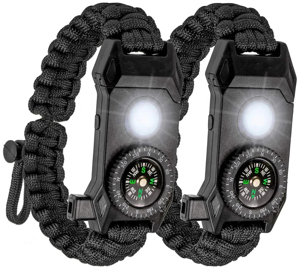

custom bulk black green adjustable glow in the dark survival men's sos led bracelet