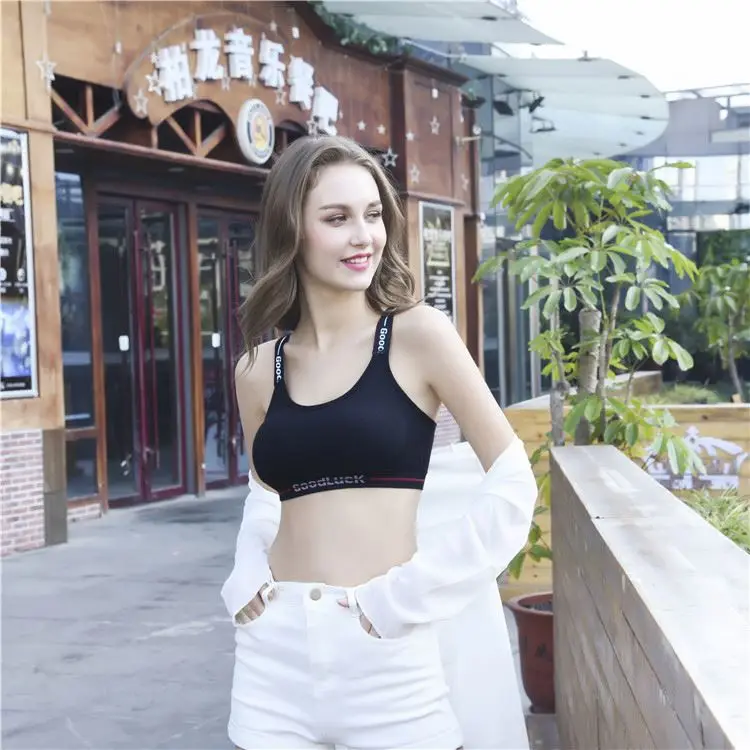 

Most popular comfortable sexy solid color  girl soft wear womens seamless bra, Black