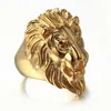 Wholesale Fashion Mens Vintage Stainless Steel Gold Lion Head Rings
