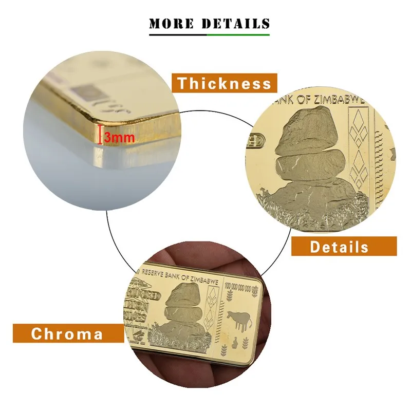 Amazon 24k Gold Foil Plated Zimbabwe Bars Commemorative Metal Hot Sale Mini Zimbabwe Gold Bar