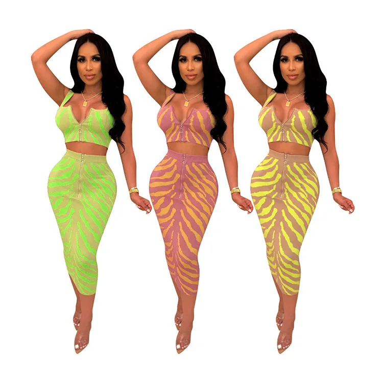 

Hot Selling Summer Casual Bodycon Bandage 2 Piece Women Skirt Set, Shown