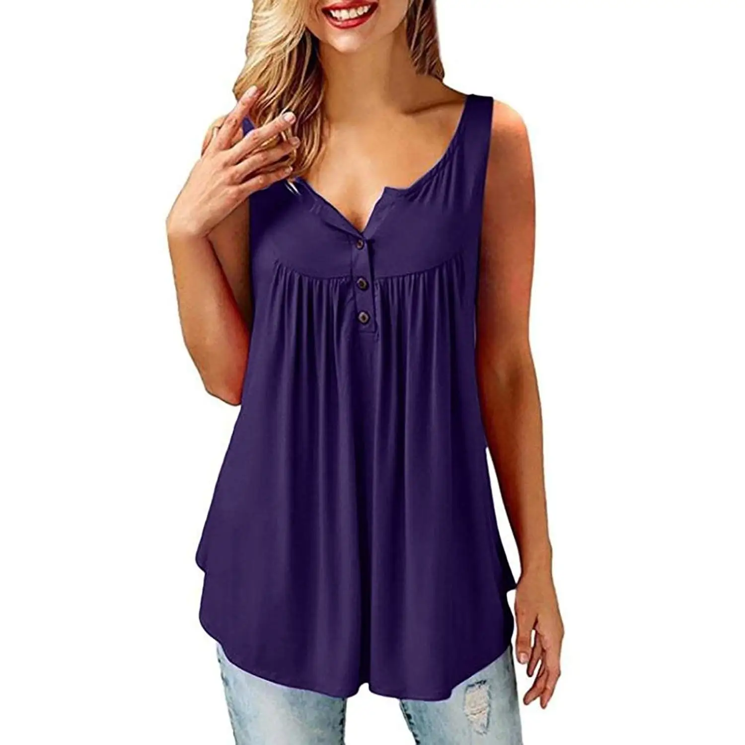 M/&S/&W Womens Loose Casual Summer Pleated Flowy Sleeveless Camisole Tank Tops