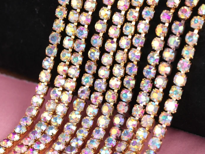Colorful Rhinestone Chains SS12 3mm Silver Base Over 25 Kinds of Color Crystal AB Rhinestone Cup Chain for Wedding Dress