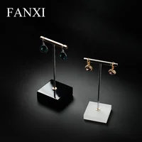 

FANXI Exquisite Small Shop Counter Organizer Jewelry Display with Metal Rack White Lacquer Custom Piercing Wooden Earring Holder
