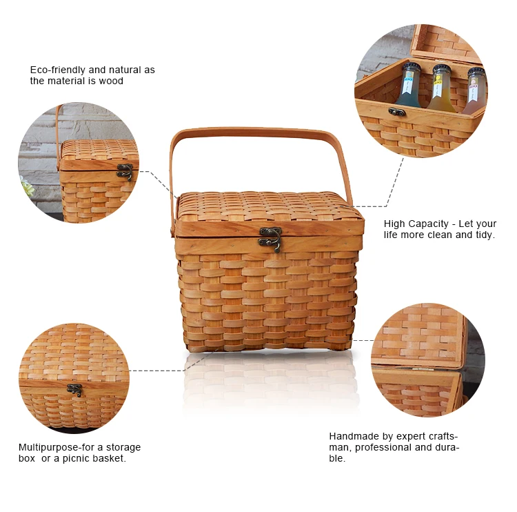 Handmade Square Bamboo Basket Woven Storage Basket Bamboo Picnic Basket ...