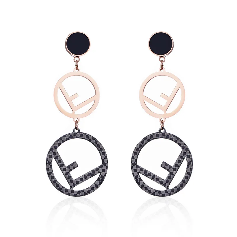 

Fashion Circle Inverted Letter F Stainless Steel Earrings Female Rose Gold Exaggerated Drop Earrings Jewelry (SK380)