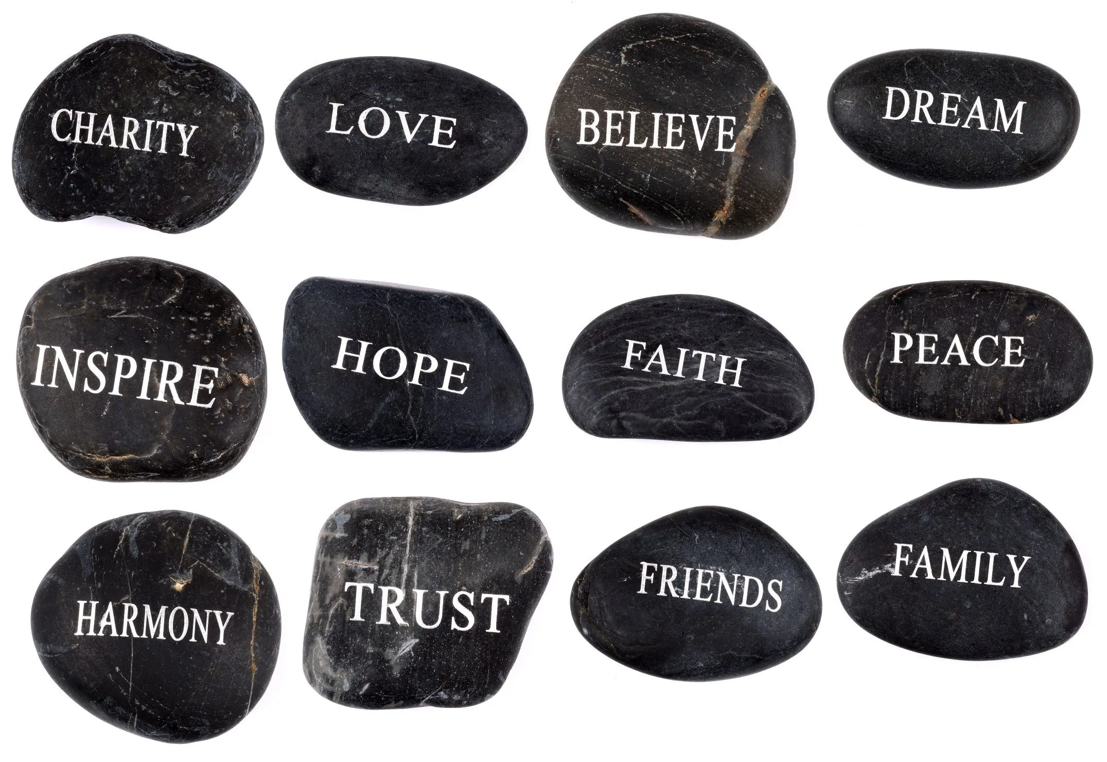 Engraved Inspirational Black Stones (12 Different Words- Large 2-3 Inches) from the Holy Land