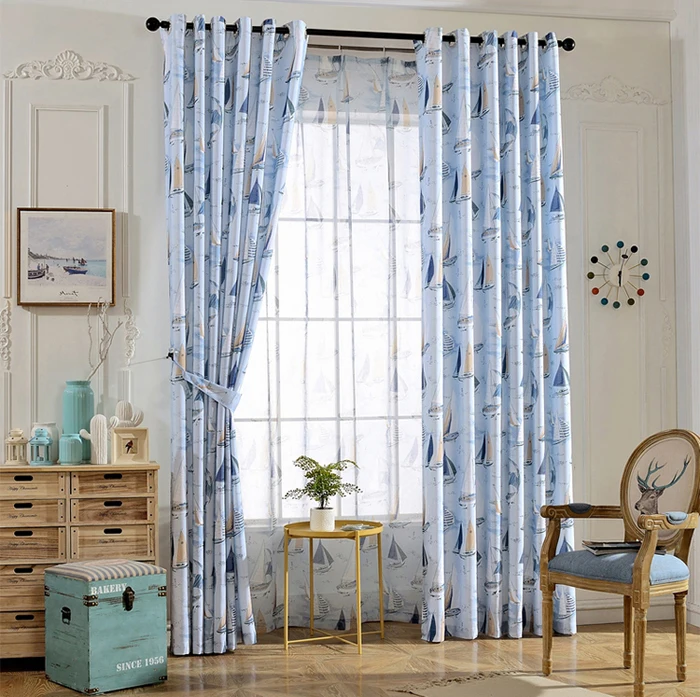Cheap price new design blue marine style polyester curtains