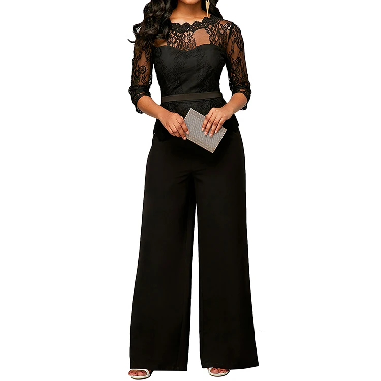 

New Fashion Fast Delivery Round Neckline Long Wide Pants Romper Item Sexy Jumpsuits Women 2018, Shown