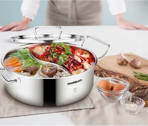 Image of Wholesale Insulated Leakproof Stockpot Stainless Steel Clear Chinese Large Container Cooking Hotpot Hot Pot With Divider
