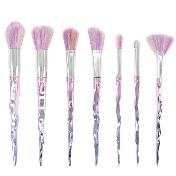 

7pcs Gradient Flower Branch Shaped Makeup Brush Set Glitter Purple Unicorn Best Makeup Brushes, As pics