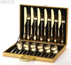 24 pcs cutlery set with wooden box gift box flatware silverware set with stainless steel High Grade cutlery customized accepted