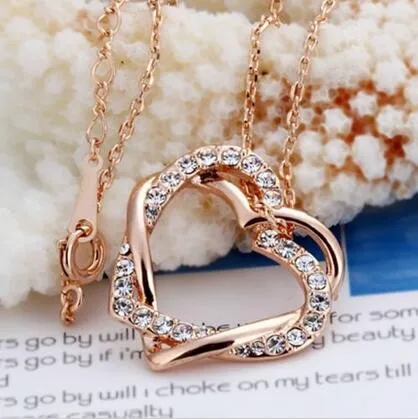 

Latest Design Heart Crystal Rhinestone Charm Chain Pendant Necklace, 10 colors