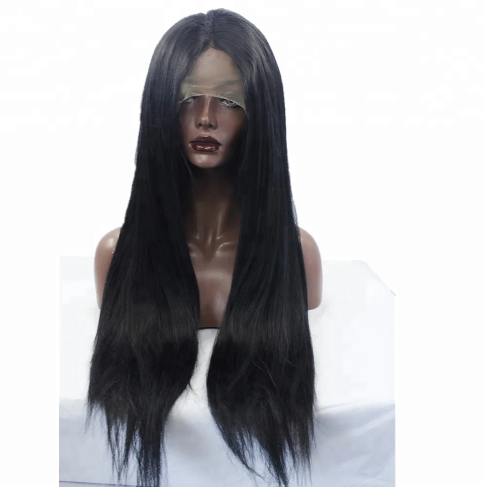 

Full Lace 14-26" Synthetic Fiber wig European American Popular Hand-woven Black Long Silky Straight Hair Wigs for Women