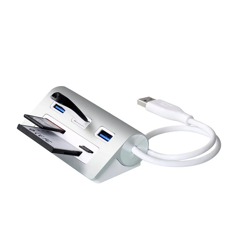 

Promotional Aluminium alloy Multi-In-1 Combo 3 port usb 3.0 hub card reader device, Silver