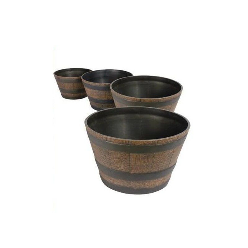 Wooden Design Plastic Half Barrel Planters Design Plastic Half Barrel Planters